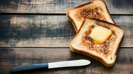 Buttered Honey Toast on Rustic Wooden Table