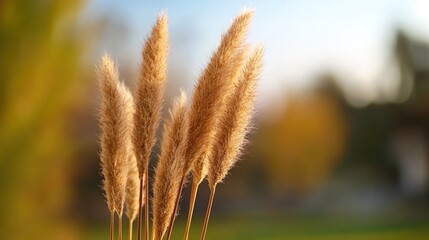 Golden grass plumes against a blurred autumnal background