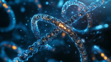 Glowing interconnected chains form abstract swirling network