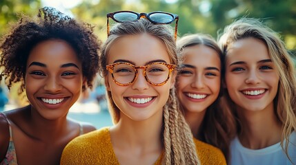 Cheerful group of diverse women laughing together. Bright, healthy smiles promoting dental hygiene and self-care. Perfect teeth and positive emotions. World Oral Health Day, oral wellness celebration