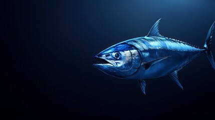 Fototapeta premium Swimming Tuna Fish in Deep Blue Water Aquatic Wildlife Scene