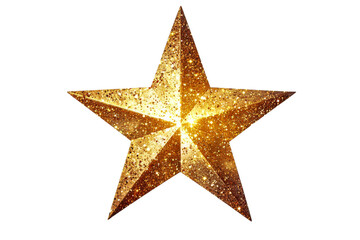 Golden glittering five-pointed star object, isolated over black background, cut out transparent