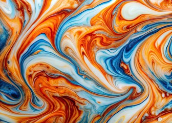 Obraz premium Abstract Marble Swirls - Orange White Blue Food Photography