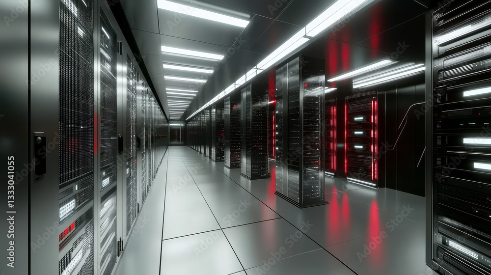 Poster data center landing page. isometric servers computer marketing analytic or engine statistic storage 