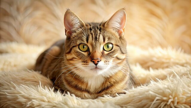 Adorable Blind Tabby Cat on Beige Rug - Feline Herpesvirus