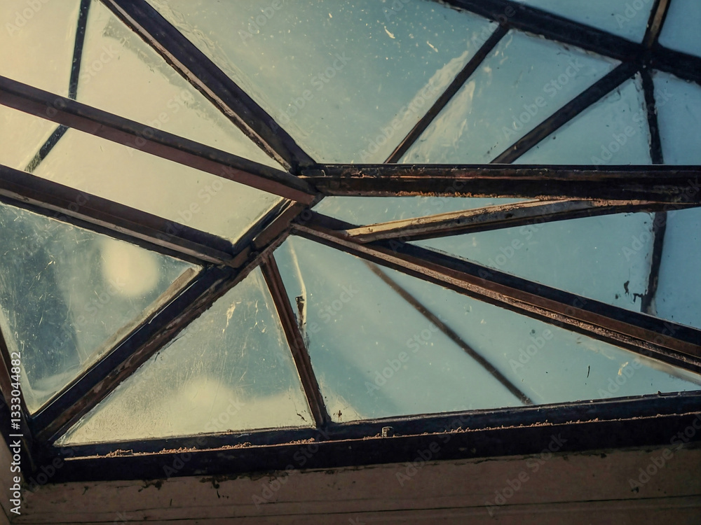 Poster detail of an old skylight window with retro style