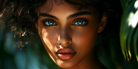 Beautiful Woman with Clear Eyes and Radiant Skin in Elegant Portrait
