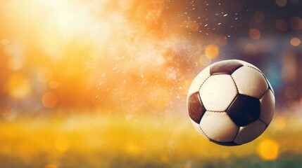 Naklejka premium The soccer ball glides across the green field, excitement building as players chase their dreams in the stadium.