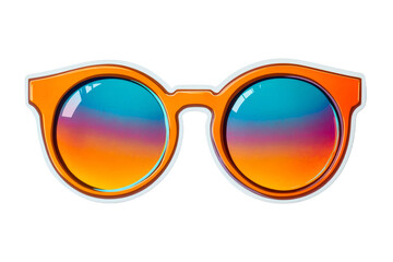Sunglasses with orange frame and colorful lenses, cut out transparent