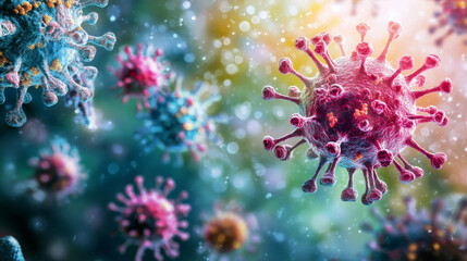 Viruses. Sketch color herpes, hiv and papilloma, zika and coronavirus. Cancer, streptococcus cells. Germs and bacteria isolated  set. Illustration coronavirus disease, bacteria infection