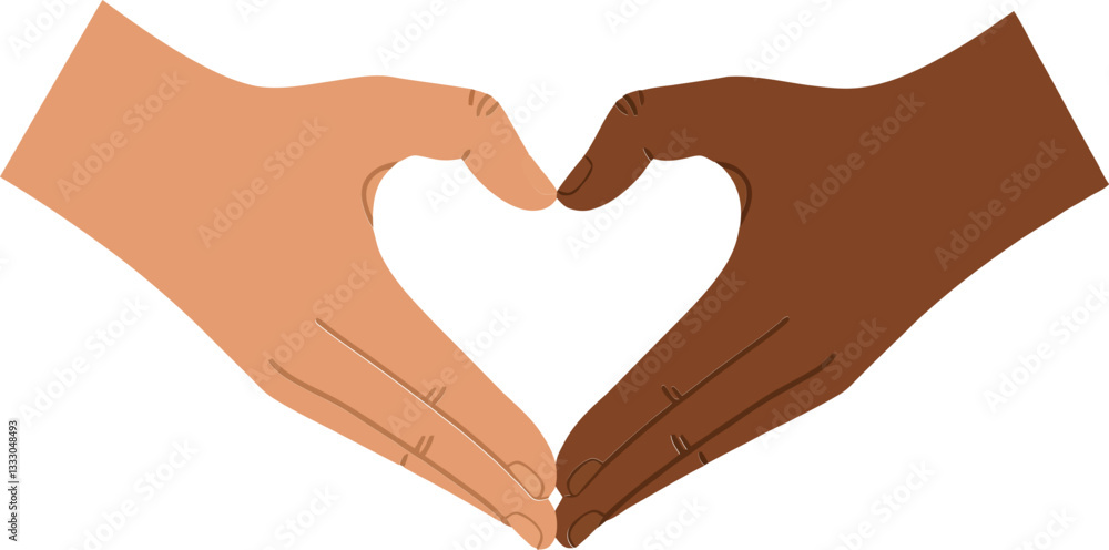 Poster two hands forming a heart shape in a minimal, flat design style showcasing unity and love in vector 