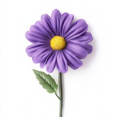 A vivid purple flower features a green stem and a bright yellow center, showcasing nature's beauty.