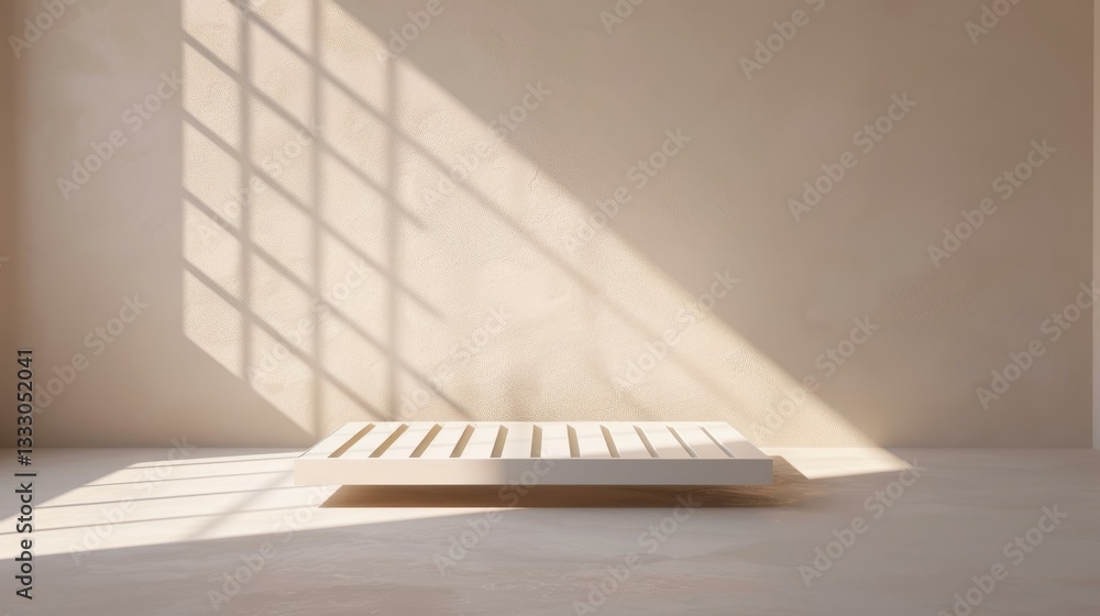 Poster soft, gentle light filters through, casting delicate shadows on a white wall, creating a calming abs