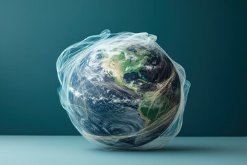 The Earth is enveloped in a swirling white translucent substance