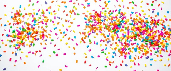 Vibrant multicolored confetti pieces scattered on a pure white background, vector confetti, party