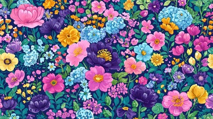 Vibrant Blooms: An Artistic Floral Pattern with a Lush and Colorful Aesthetic