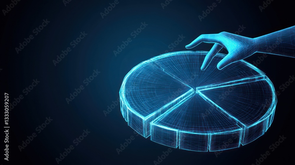 Poster hand interacting with wireframe pie chart