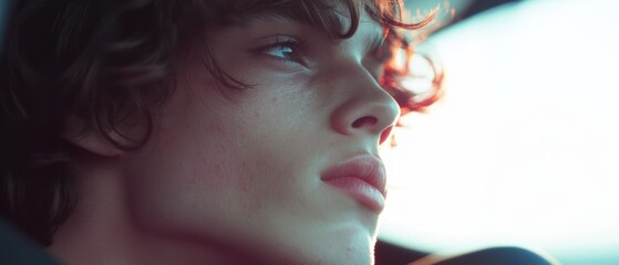 A young man wearing a tie sits in a car, showcasing a stylish and professional appearance.