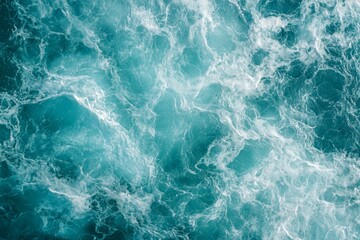 Fototapeta premium Aerial view of turbulent ocean waves. AI image