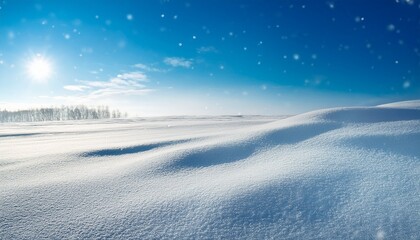 bright snowy winter landscape with empty field space for display against a light blue icy sky