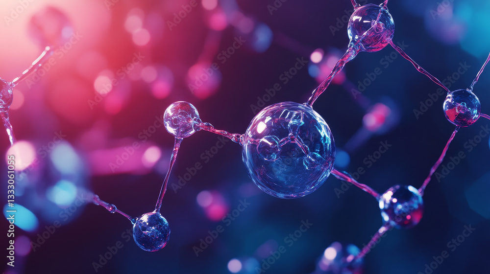 Aufkleber connected molecules. molecule connection model, chemistry particle and color molecular structure. bi