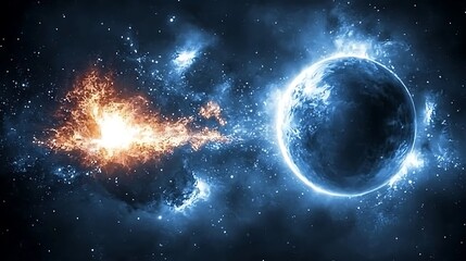 Obraz premium A distant planet and a bright cosmic explosion in space