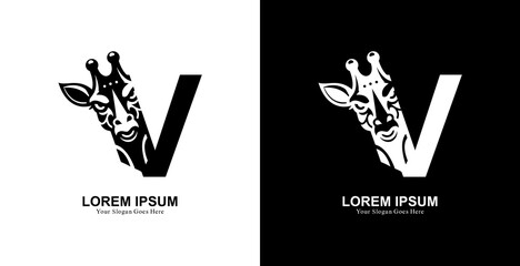 giraffe head logo design combined with the letter V