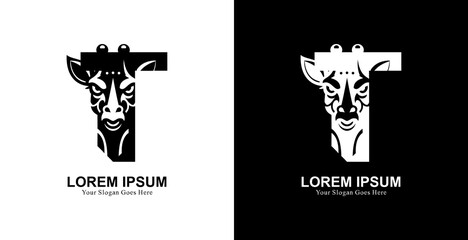 giraffe head logo design combined with the letter T