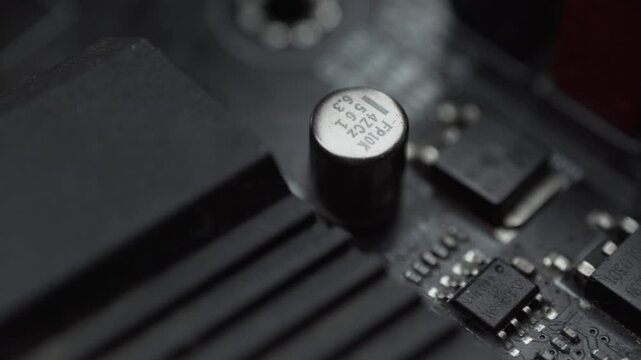 Macro close up of a modern computer gaming motherboard 

