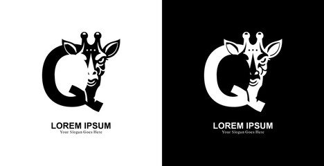 giraffe head logo design combined with the letter Q