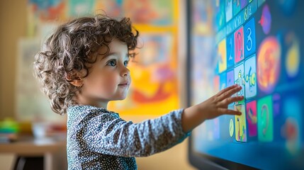 Toddler playing educational app, home classroom