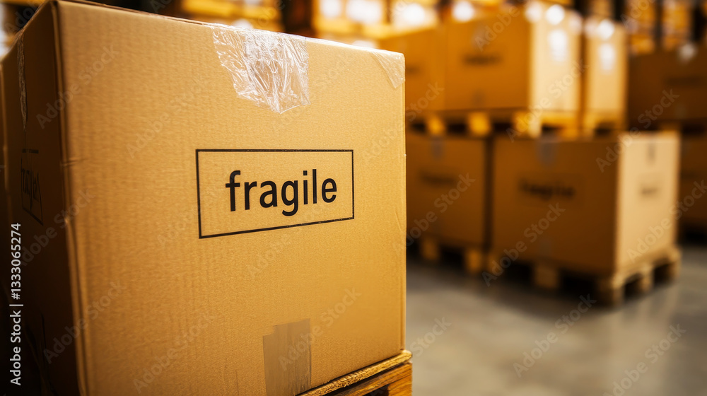 Aufkleber cardboard boxes. cartoon brown carton package. open and closed delivery rectangle box with fragile s