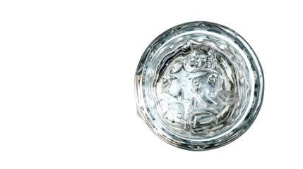 Glass of water with ice top view isolated on white background