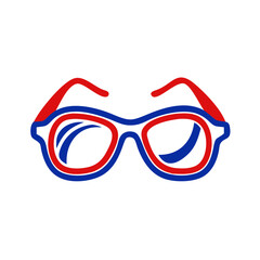 Fototapeta premium Colorful eyeglasses icon with red and blue frame, stylish accessory concept