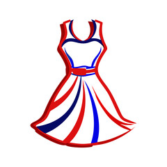 Stylish dress icon with red and blue stripes, fashion concept