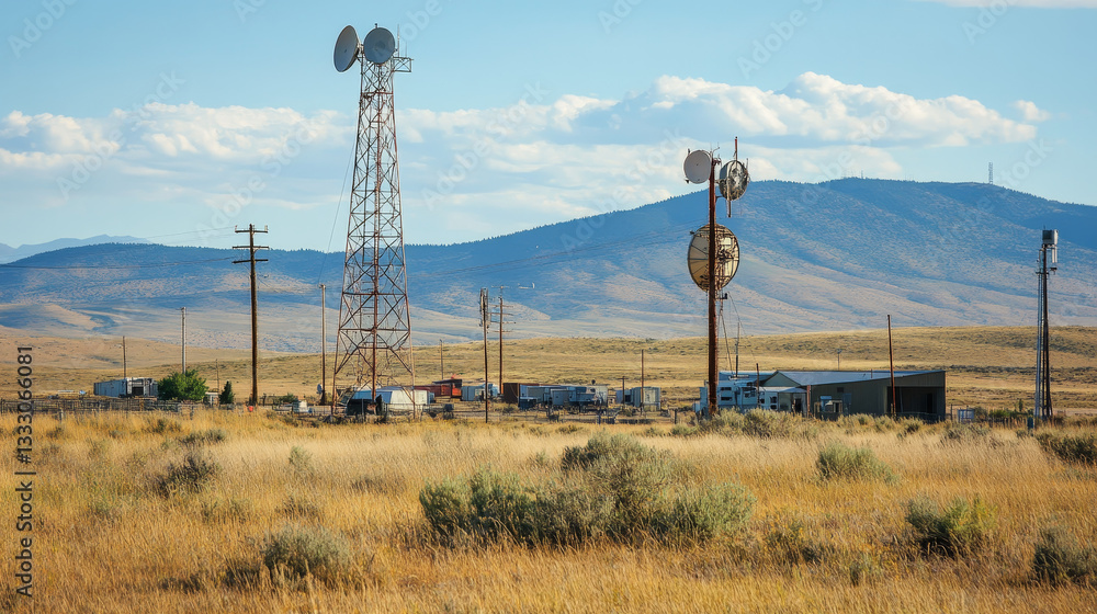 Poster wireless towers. telecommunication network tower. mobile and radio airwave connection systems. commu