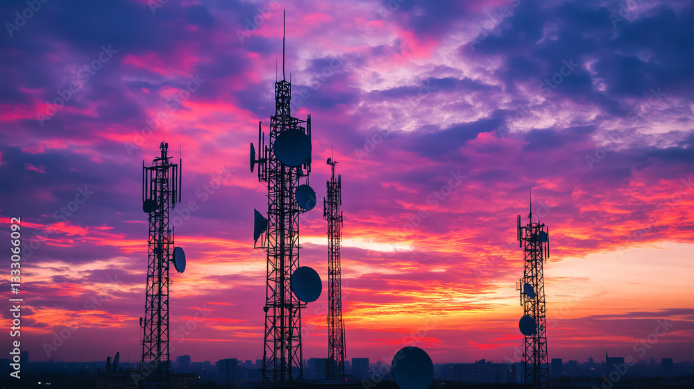 Aufkleber wireless towers. telecommunication network tower. mobile and radio airwave connection systems. commu