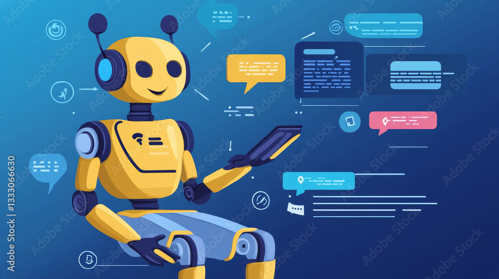 Poster chat bot messages. smart chatbot assistant conversation, online customer support robot and talking t