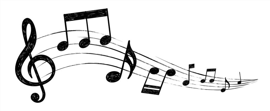 Musical note. Staff treble clef notes musician concept vector isolated on transparent background. Illustration of music sound, tune bass treble, vector illustration.