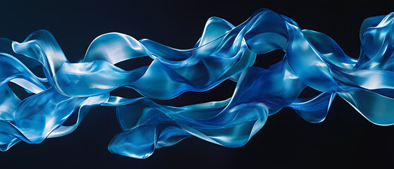 Abstract luminescent blue ribbons cascading in a sleek motion-1