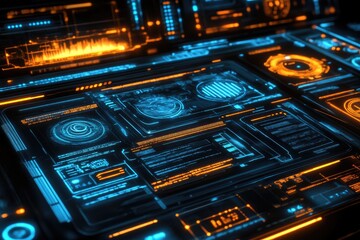Fototapeta premium Futuristic interface displays with glowing orange and blue panels