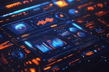Obraz premium Futuristic digital dashboard displays data metrics in a modern control panel