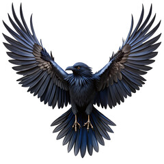 Obraz premium Raven's Majestic Spread: A dark raven, depicted in a stylized illustration, displays its powerful wings in a display of might and grace.AI Generated