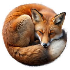 Fototapeta premium Coziness of the Fox: An exquisite artistic representation of a red fox, curled in a circular pose, embodying tranquility and contentment. Capturing intricate detail.AI Generated