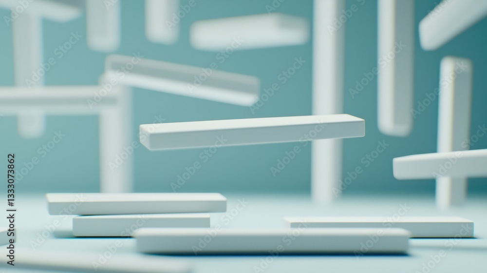 Aufkleber Floating white rectangles in abstract setting minimalist design digital art calm environment close-up view conceptual visual