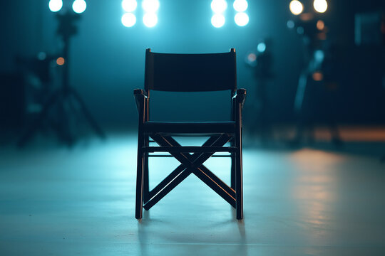 Regiestuhl steht vor der Kamera im Studio

