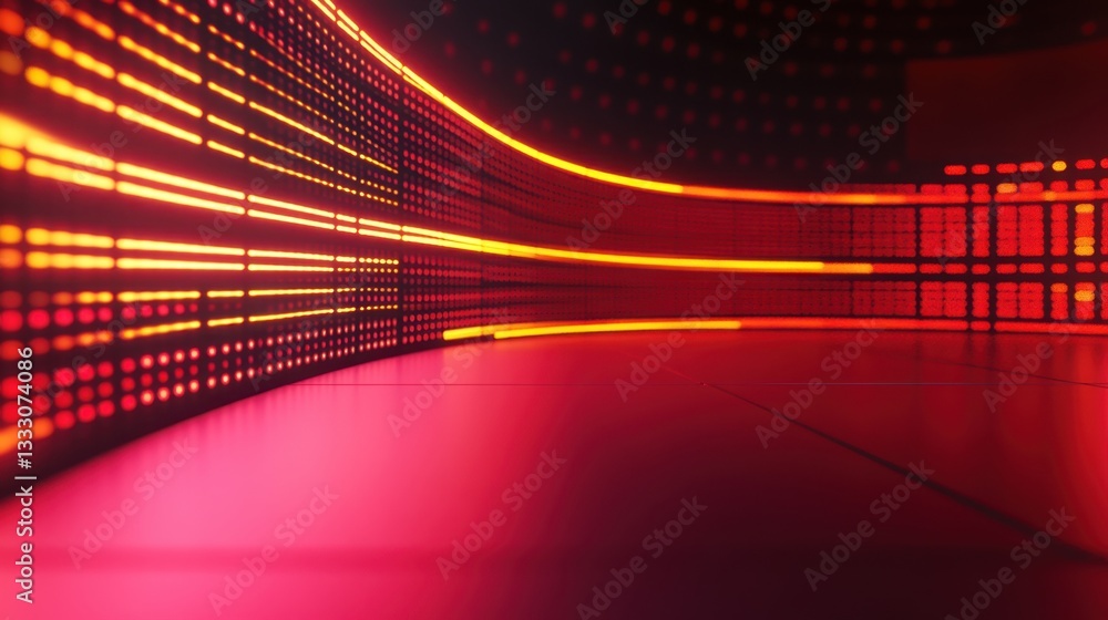 Aufkleber illuminated curved wall with linear and dotted patterns in warm colors, creating a modern aesthetic