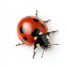 A ladybug rests on the ground, showcasing its vibrant colors and distinctive spots.