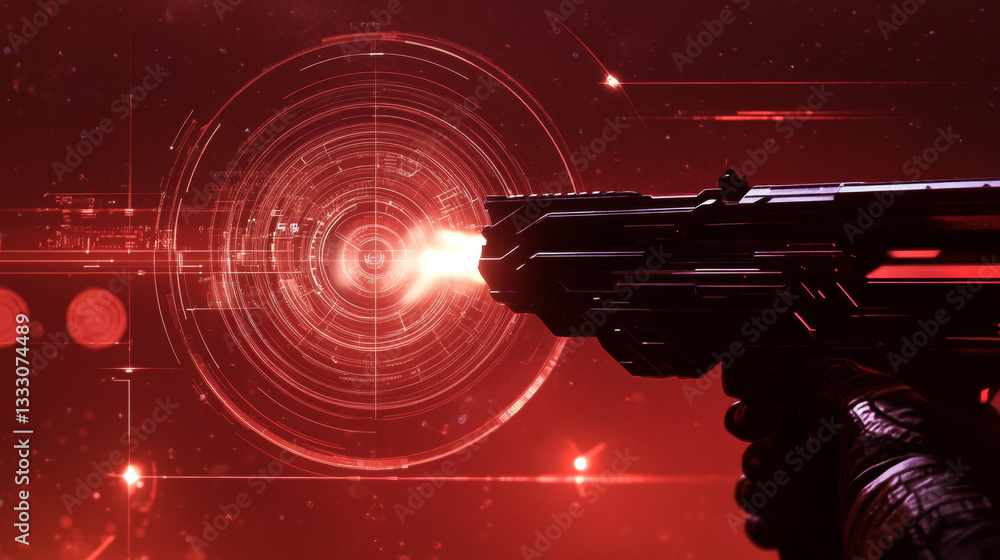 Poster hud target. futuristic game interface framing for target focus, lock and aiming, sci-fi shooter game