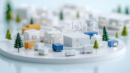 Small model of a town showing buildings and transport elements